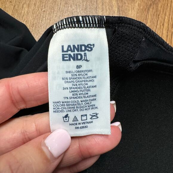 Lands End Womens Solid Black One Piece Swim Suit Slimming Wrap Size 8P Petite - Picture 8 of 8